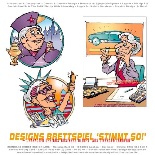 Cartoon: Cartoon Oldies (medium) by FeliXfromAC tagged cartoon,comic,illustration,stockart,comix,felix,alias,reinhard,horst,aachen,design,line,oma,omma,grandma,grossmutter,business,geschäft,stimmt,son,cardboard,game,spiel,spieledesign