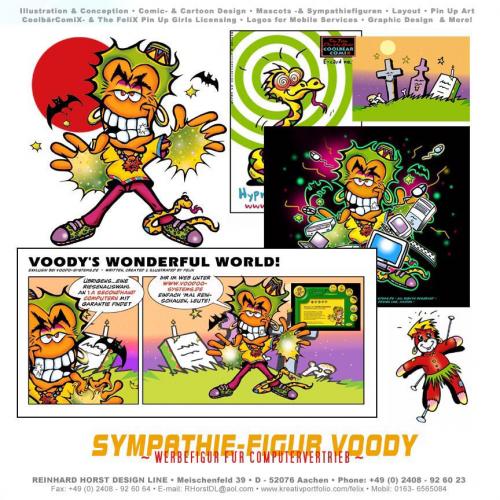 Cartoon: Character Voody - Sympathiefigur (medium) by FeliXfromAC tagged character,stockart,mascot,voody,man,mann,figur,sympathiefigur,felix,alias,reinhard,horst,halloween,grusel,fledermaus,vodoo,design,line,aachen,