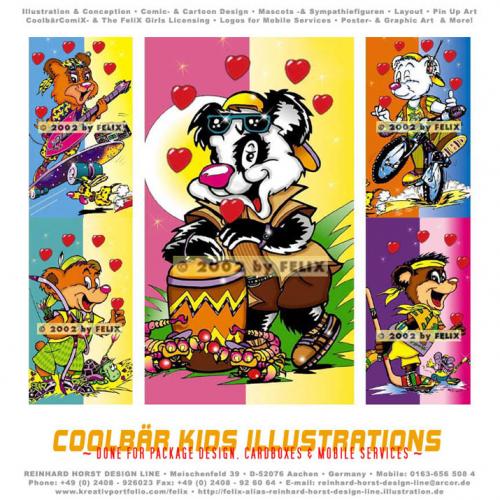 Cartoon: Coolbear Kids-Coolbär Kids (medium) by FeliXfromAC tagged bär,coolbär,animal,tier,tiere,animals,niedlich,cartoon,herz,lieb,nice,felix,alias,reinhard,horst,nett,love,liebe,glückwünsche,stockart,,kids