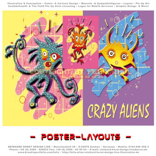 Cartoon: Crazy Aliens (medium) by FeliXfromAC tagged alien,crazy,poster,felix,alias,reinhard,horst,mann,man,aachen,design,line,3d,