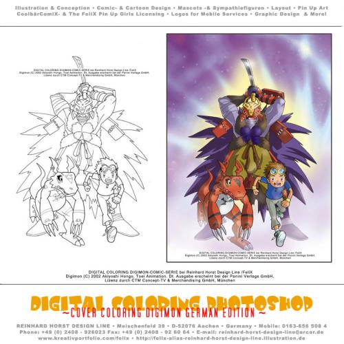 Cartoon: Digimon Digital Coloring (medium) by FeliXfromAC tagged felix,alias,reinhard,horst,aachen,design,line,cover,comic,cartoon,illustration,digimon,manga,digital,koloring,comuter,coloring