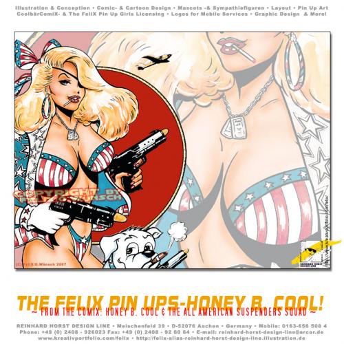 Cartoon: Honey B. Cool (medium) by FeliXfromAC tagged pin,up,wallpaper,bad,girl,frau,woman,erotic,poster,50th,alias,reinhard,horst,the,girls,honey,cool,stockart,