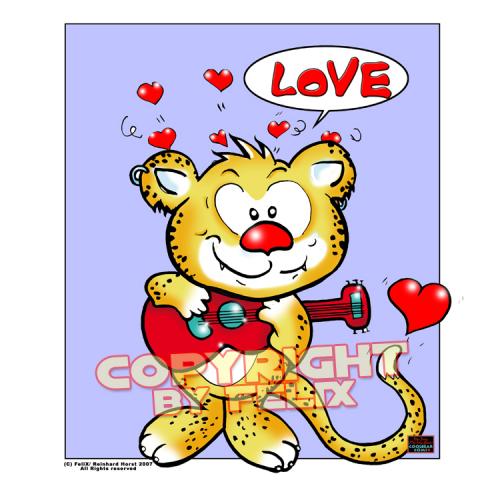 Cartoon: Katzenjammer Love-Lovecrazy Leo (medium) by FeliXfromAC tagged leo,love,tiere,lovecrazy,character,design,handy,wallpaper,leopard,gitarre,gesang,comic,comix,cartoon,felix,alias,reinhard,horst,