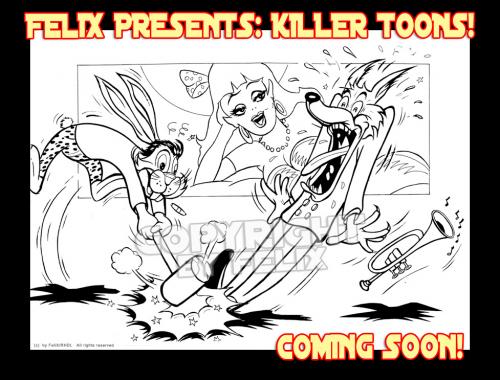 Cartoon: Killer Toons 06 (medium) by FeliXfromAC tagged roleplay,game,rollenspiel,animals,tiere,tier,stockart,cat,poster,cartoon,comic,comix,action,classic,felix,alias,reinhard,horst,design,line,banzai,japan,sport,kamikaze,toon,killer,aachen,hase,wolf,girl,balla