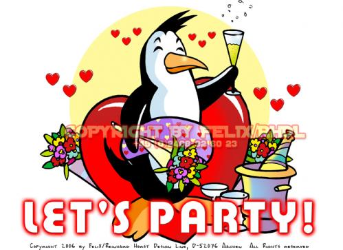 Cartoon: Lets Party (medium) by FeliXfromAC tagged nice,animals,tiere,tier,logos,sympathiefiguren,mascots,wallpapers,characters,characterdesign,figuren,hey,melde,dich,whimsical,felix,alias,design,line,red,love,herzen,beziehung,aachen,pinguin,penguine,greeting,card,birthday,