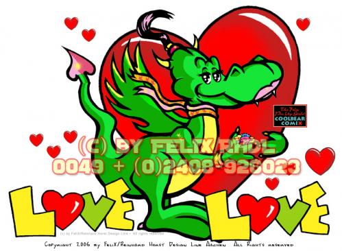 Cartoon: Love Dragon (medium) by FeliXfromAC tagged felix,reinhard,horst,dragon,drache,happy,birthday,comix,poster,comic,cartoon,stockart,greeting,card,logo,mms,handy,mobile,services,illustrator,herz,heart,liebe