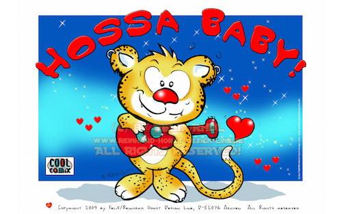 Cartoon: Lovecrazy Leo-HOSSA BABY! (medium) by FeliXfromAC tagged felix,alias,reinhard,horst,design,line,aachen,lovecrazy,leo,cartoon,character,maskot,maskottchen,illustration,illustrator,ciomic,zeichner,comiczeichner,designer