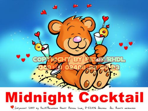 Cartoon: Midnight Cocktail (medium) by FeliXfromAC tagged bär,bear,sleepy,einschlafen,charakter,model,sheet,felix,alias,reinhard,horst,aachen,devil,teufel,mascot,sympathiefigur,gute,nacht,design,line,layout,entwurf,rot,red,comic,cartoon,illustration