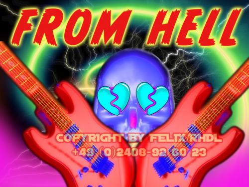 Cartoon: Music From Hell! (medium) by FeliXfromAC tagged mobile,services,handy,felix,alias,reinhard,horst,design,line,aachen,schädel,skull,gitarre,guitar,hell,hölle,horror,psycho,angst,cartoon,painting,stockart