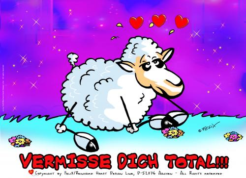 Cartoon: Sheep In Love! The Postcard 01 (medium) by FeliXfromAC tagged sheep,in,love,verliebt,felix,alias,reinhard,horst,design,line,aachen,illustration,comic,cartoon,poster,mascot,liebe,schaf,schafe,handy,mobile,services,funny,tiere,animals