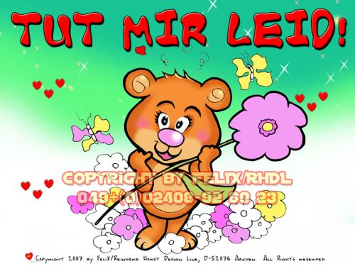 Cartoon: Sorry -Tut mir leid! (medium) by FeliXfromAC tagged bär,bear,sorry,tut,mir,leid,charakter,model,sheet,felix,alias,reinhard,horst,aachen,blume,flower,girl,grusskarte,mascot,sympathiefigur,gute,nacht,design,line,layout,entwurf,rot,red,comic,cartoon,illustration,stockart,