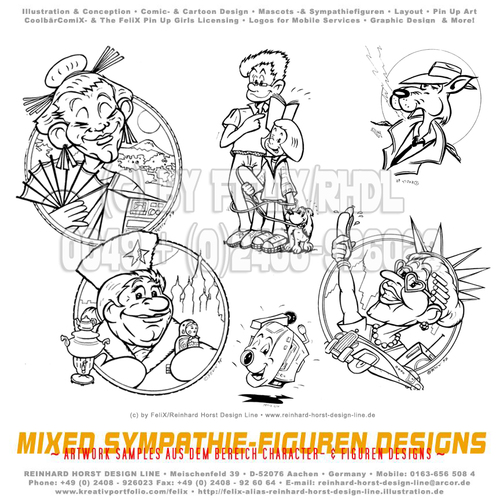 Cartoon: SW Cartoon Figuren für Spiele (medium) by FeliXfromAC tagged felix,alias,reinhard,horst,design,line,aachen,illustration,illustrator,comic,zeichner,comiczeichner,nrw,brettspiel,sympathie,figuren,mascot,cartoon,russland,china,usa,alte,leute,senior,old,people,familie,kamera,camera,hund,fox,fuchs,detectiv,cool,rauchen,