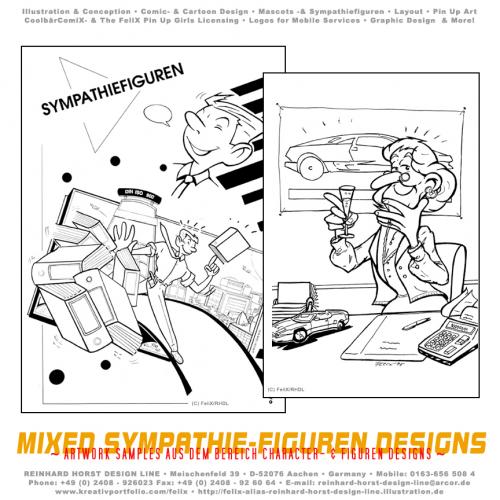 Cartoon: Sympathie Figuren Mix (medium) by FeliXfromAC tagged mascot,design,character,liebe,glückwunschkarte,card,greeting,horst,reinhard,alias,felix,comix,pleite,animals,stockart,illustration,comic,cartoon,aachen,illustrator,sympathiefigur,line,frau,mann,oma