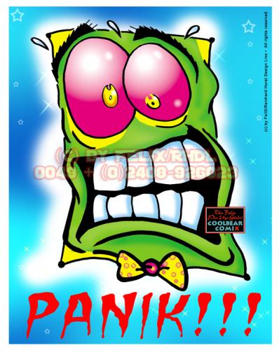 Cartoon: The Face of Panic! (medium) by FeliXfromAC tagged paranoid,panc,panik,felix,alias,reinhard,horst,horror,design,line,comic,cartoon,monster,geicht,blau,blue,angst,poster,kaugummi,bubblegum