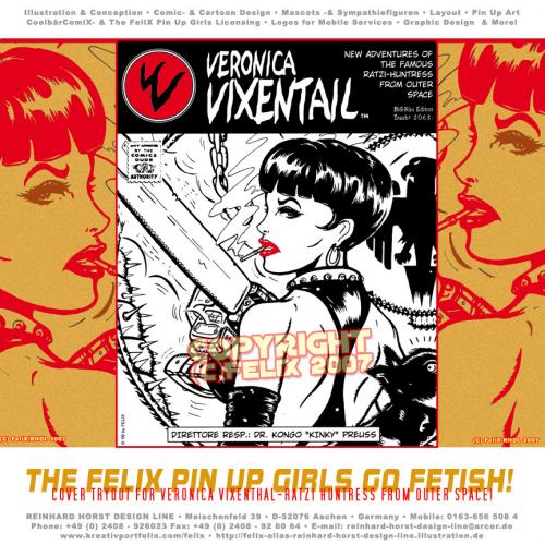 Cartoon: Veronica Vixenthal ComiX (medium) by FeliXfromAC tagged veronica,vixenthal,frau,woman,ratzi,huntress,from,outer,space,bad,girl,comix,comic,sf,felix,alias,design,line,action,erotic,suspense,stockart,