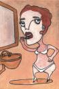 Cartoon: beautycheck (small) by illustrita tagged portrait,despair,old,lady,woman,bath,home,frau,mirror,lipstick,makeup,bra,panties,brown