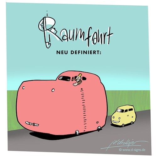 Cartoon: Raumfahrt (medium) by Jo Drathjer tagged suv,raumfahrt,parkplatz,platz,raum,auto,fehlentwicklung,ingenieur,spritfresser,umweltsau,rohstoff,verschwendung,sports,utility,vehicle,grössenwahn,überblick,waffengleichheit