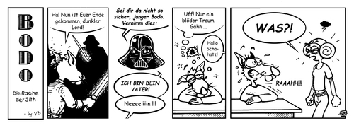 Cartoon: BODO - Die Rache der Sith (medium) by volkertoons tagged volkertoons,cartoon,comic,strip,bodo,ratte,rat,beziehung,relationship,liebe,love,traum,dream,sf,science,fiction,star,wars,jedi,sith,film,kino,cinema,movie,darth,vader