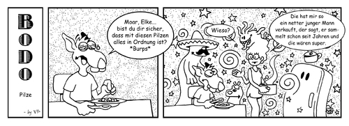 Cartoon: BODO - Pilze (medium) by volkertoons tagged volkertoons,cartoon,comic,strip,bodo,ratte,rat,essen,meal,mahlzeit,pilze,mushrooms,drogen,drugs,mexico,carlos,castaneda