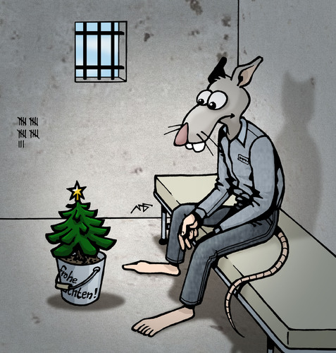 Cartoon: BODO Magazin - W-nacht im Knast (medium) by volkertoons tagged xmas,christmas,weihnachten,prison,zelle,gefängnis,knast,rat,ratte,bodo,illustration,cartoon,volkertoons,ratte,knast,gefängnis,tiere,weihnachten,alleine,einsam