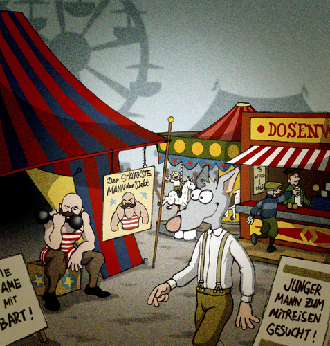 Cartoon: BODO Magazin - Jahrmarkt (medium) by volkertoons tagged volkertoons,cartoon,illustration,bodo,ratte,rat,jahrmarkt,rummel,rummelplatz,kirmes