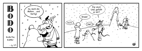 Cartoon: BODO the Builder (medium) by volkertoons tagged volkertoons,cartoon,comic,strip,bodo,ratte,rat,winter,schnee,snow,man,schneeman,beziehung,liebe,love,relationship