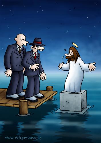 Cartoon: Concrete Wonder - Die Karte! (medium) by volkertoons tagged volkertoons,cartoon,humor,lustig,karte,card,poster,grußkarte,jesus,mafia,beton,concrete,wasser,wunder,mafiosi,unfall,accident,bibel