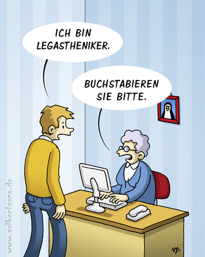 Cartoon: Frl. Gerda - Legastheniker (medium) by volkertoons tagged legastheniker,volkertoons,cartoon,sprechstundenhilfe,legasthenie,sprechstundenhilfe,legasthenie,legastheniker,cartoon,volkertoons