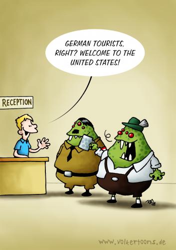 Cartoon: German Tourists - Die Karte! (medium) by volkertoons tagged volkertoons,cartoon,humor,lustig,usa,aliens,germans,americans,tourists,touristen,invasoren,invasion,bayern,nazis,verkleidung,tarnung,klischee