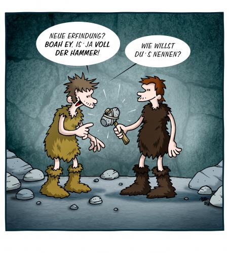 Cartoon: Hammer (medium) by volkertoons tagged cartoon,volkertoons,stoneage,steinzeit,inventions,erfindungen,hammer,steinzeit,archäologie,höhlenmensch,neandertaler,homo sapiens,evolution,naturkunde,vergessene welt,vorzeit,urzeit,entwicklungfortschritt,technik,technologie,hammer,werkzeug,kultur,handwerker,handwerk,vergangenheit,mensch,erfindung,homo,sapiens,vergessene,welt