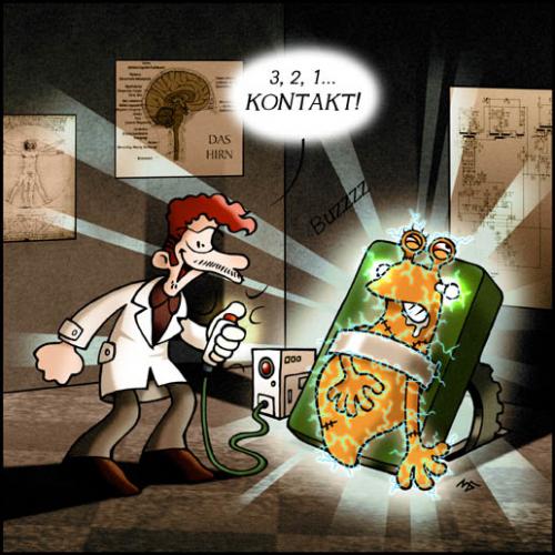 Cartoon: Kontakt (medium) by volkertoons tagged cartoon,volkertoons,illustration,comic,humor,horror,fantasy,slug,snail,schnecke,frankenstein,mutant,adventure,abenteuer,kreatur,creature,monster,creepy,creeps