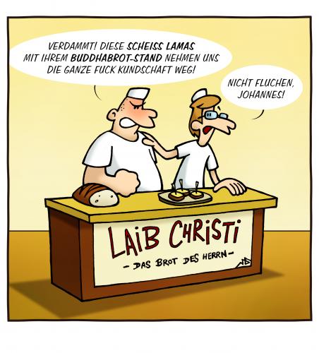 Cartoon: Laib Christi (medium) by volkertoons tagged cartoons,volkertoons,jesus,christus,brot,bread,bäcker,baker