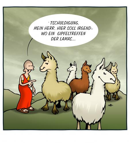 Cartoon: Lama Gag (medium) by volkertoons tagged cartoon,volkertoons,humor,lama,lamas,tiere,animals,natur,nature,religion,anden