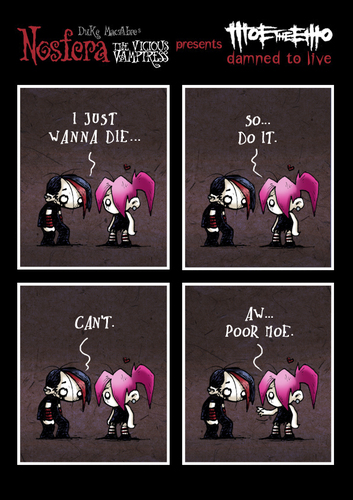 Cartoon: MOE THE EMO - Damned To Live (medium) by volkertoons tagged boy,junge,emo,subkultur,subculture,borderliner,lebensmüde,sick,of,life,black,humor,scene,szene,chibi