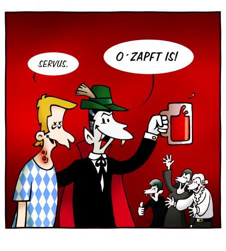 Cartoon: Ozapft is (medium) by volkertoons tagged cartoons,volkertoons,humor,oktoberfest,wiesn,vampir,vampire,dracula,nosferatu,blut,bayern,bayer,trinkspruch,trinken,bier,bavaria,blood,beer,wine,red,transsylvania,transsylvanien,vampir,blutbank,blutgruppe,blutkonserve,blutsauger,fledermaus,rote blutkörper,dracula,untote,oktoberfest,münchen,bayern,bayer,trinkspruch,trinken,bier,saugen,getränk,gastronomie,opfer,zapfen,fete,feier,party,freizeit,spaß,rote,blutkörper