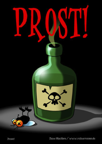 Cartoon: Prost! (medium) by volkertoons tagged cartoon,fliege,card,gereeting,postkarte,grußkarte,karte,comic,volkertoons,flie,gift,poison,prost,cheers,lustig,humor,spaß,fun,funny