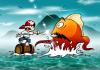 Cartoon: Billy vs Fischmonster (small) by volkertoons tagged volkertoons,illustration,pirat,pirates,monster,abenteuer,adventure,kinder,kids,buch,bücher,kinderbuch,lustig