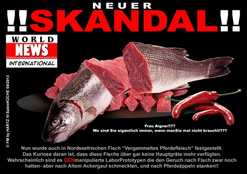 Cartoon: Pferdefleisch im Fisch GENmanip (medium) by cartoonist_egon tagged fisch,pferdefleich,skandal