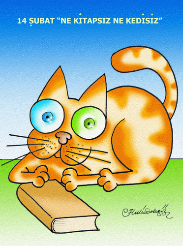 Cartoon: Ne kitapsiz ne kedisiz (medium) by halisdokgoz tagged book,cat,ne