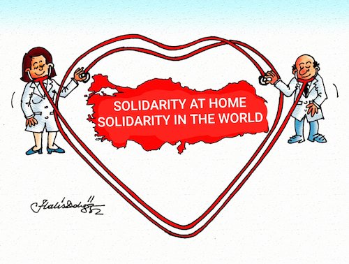 Cartoon: Solidarity in the World (medium) by halisdokgoz tagged solidarity,at,home,in,the,world