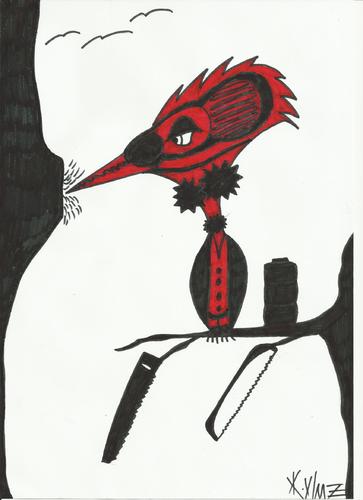 Cartoon: woodpecker (medium) by KenanYilmaz tagged woodpecker,bird,work,working