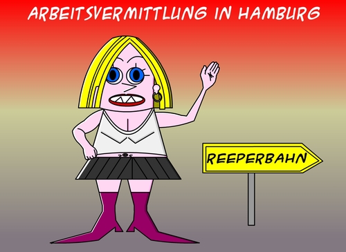 Cartoon: Die Arbeitslosenquote sinkt ! (medium) by Tricomix tagged reeperbahn,hamburg,rotlicht,bezirk,mangold,leben,unterm,telespargel,arbeitslos,umschlung,thomas,hahn