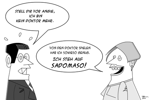 Cartoon: Doktorspiele (medium) by Tricomix tagged telespargel,unterm,leben,mangold,doktorspiele,doktor,tagesschau,merkel,hahn,thomas,tricomix,angela,berlin,politik,guttenberg,zu,theodor,karl