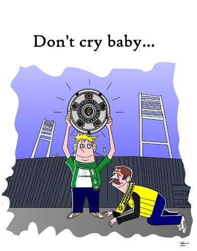 Cartoon: Dont cry baby (medium) by Tricomix tagged werder,bremen,borussia,dortmund,bundesliga,soccer,deutscher,meister,sky,sportschau,championchip,werder bremen,borussia dortmund,sportschau,meister,championchip,fußball,werder,bremen,borussia,dortmund