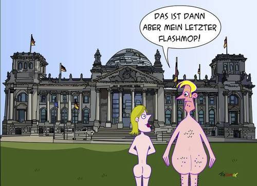 Cartoon: Flaschmob (medium) by Tricomix tagged flaschmob,berlin,reichstag,mutprobe,flitzer