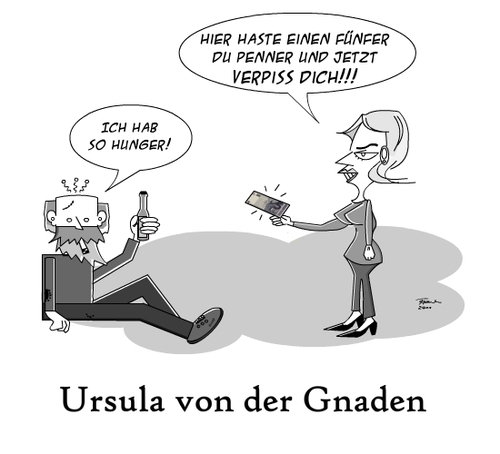 Cartoon: Hartz IV Reform (medium) by Tricomix tagged hartz,iv,gesetz,reform,gnade,ursula,von,der,leyen,acht,euro,mangold,leben,unterm,telespargel