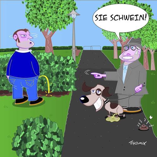 Cartoon: Parkpisser (medium) by Tricomix tagged pinkeln,stehen,park,hund,herrchen,hundekacke,ferkel,schwein