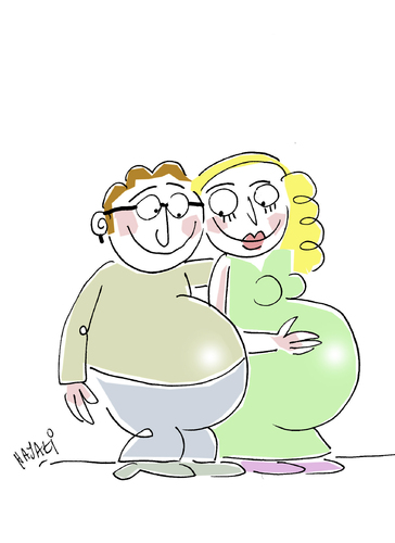 Cartoon: happiness (medium) by Hayati tagged boyacioglu,hayati,men,man,women,wife,frau,mann,erkek,kadin,hamile,pregnant,schwanger,happiness,bauch,mutluluk,lucky,glueck,schwanger,familie