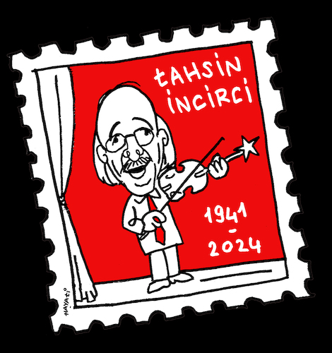 Cartoon: tahsin incirci (medium) by Hayati tagged tahsin,incirci,besteci,keman,sanatcisi,muezik,insani,karikatur,berlin,hayati,boyacioglu,pul,stamp