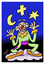 Cartoon: Religions (small) by Hayati tagged religions,dinler,isvicre,switzerland,ateismus,glückseligkeit,jonglieren,palyaco,clown,himmel,wolken,ay,yldz,minarettenstreit,minarettenverbot,tolerans,problematik,moslem,islam,judentum,jewish,christentum,humor,christ,hayati,boyacioglu,berlin,firuz,kutal